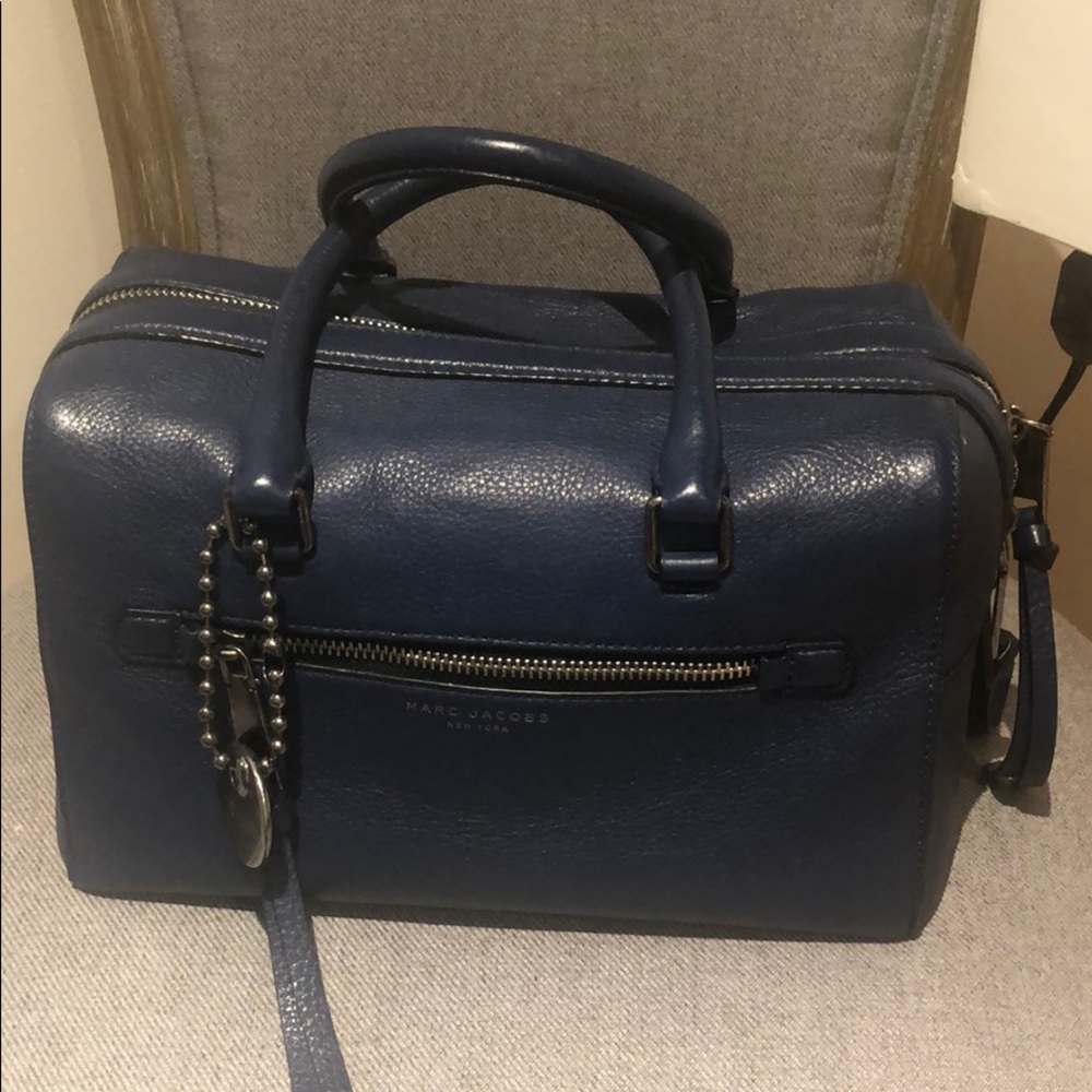 NWOT Marc Jacobs Recruit Bauletto Calfskin Leather Satchel Tote Bag - Blue